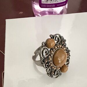 Elegant Silver and Brown Swirl Ring